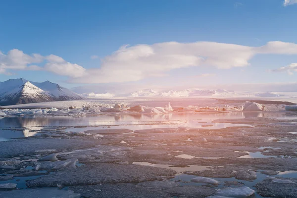 Зимний Сезон Исландия Йокульсарлонский Залив Ледовый Горизонт Природный Ландшафт — стоковое фото