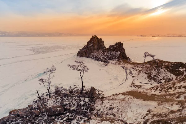 Baikal Gefrorenen Wassersee Der Wintersaison Sibirien Russland Natürliche Landschaft Hintergrund — Stockfoto