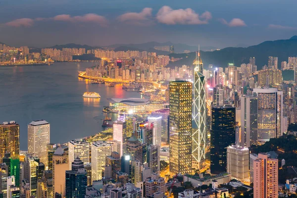 Hong Kong Merkezi Şehir Gece Işık Görünümünden Zirve — Stok fotoğraf