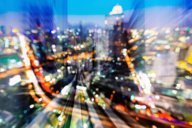 Çift Pozlama tren yolu şehir gece boyunca ışık, soyut arka plan bulanık