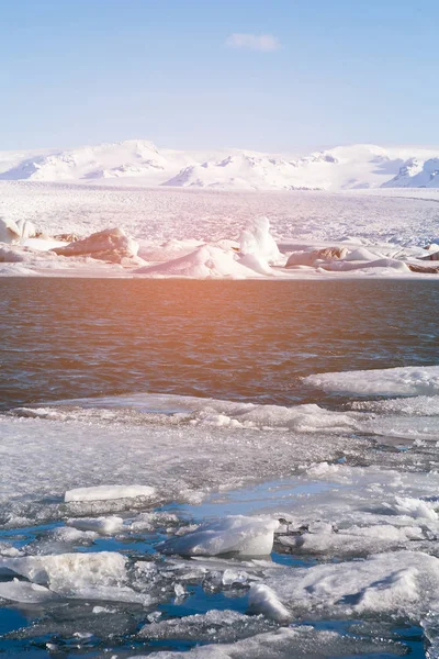 Jokulsarlon Lagune Winterseizoen Natuurlijke Landschap Achtergrond — Stockfoto