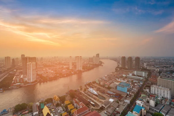 Stadt Innenstadt Skyline Über Fluss Gekrümmt Bangkok Thailand — Stockfoto