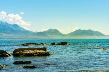 Yeni Zelanda sahil Güney Adası manzarası doğal manzara arka plan