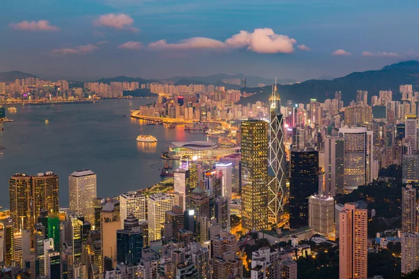 Hong Kong Kentsel Merkezi Şehir Gece Görünümü Cityscape Arka Plan — Stok fotoğraf
