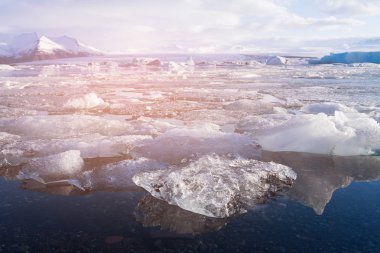 İzlanda Jokulsarlon buz buzul ve lagün, kış sezonu doğal manzara arka plan