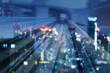 Hareketli tren hareket çift pozlama gece ışık şehri bulanıklık, arka plan