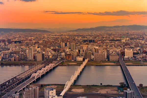 Vista Aérea Osaka Cidade Centro Negócios Central Com Fundo Céu — Fotografia de Stock