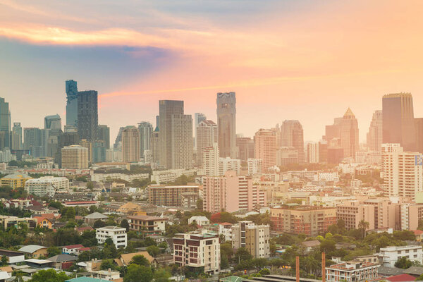 City office building business downtown with after sunset sky, Bangkok Thailand