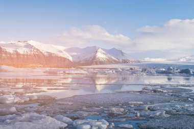 İzlanda kış sezon Jokulsarlon lagün, doğal peyzaj arka plan