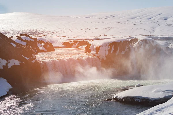 Godafoss Wasserfall Natürliche Wintersaison Island Wintersaison Natürliche Landschaft — Stockfoto