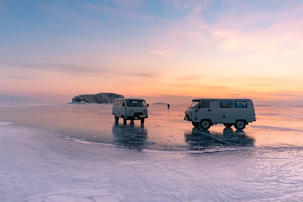 Baikal Water Lake Frozen Winter Season Natural Landscape Background Russia — Stock Photo, Image
