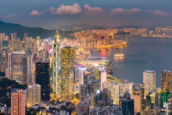 Hong Kong Merkez Busienss Victoria Twilight Koyunda Üzerinden Şehir Merkezinde — Stok fotoğraf