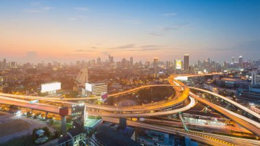 Bangkok şehir manzarası havadan görünümü otoyol kavşağı, cityscape arka plan Tayland ile