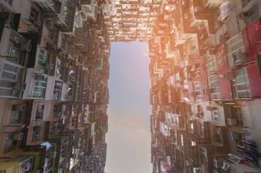 Alt görünümü Hong Kong daire, cityscape downtown arka plan