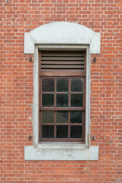 Vintage Glass Window Orange Brick Wall — Stock Photo, Image