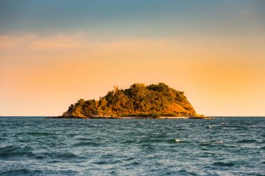 Küçük ada okyanus manzarası, doğal peyzaj arka plan üzerinde tropikal orman ile