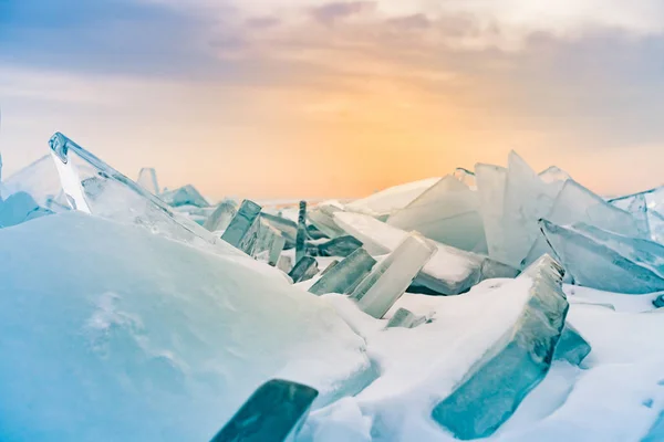 Rompere Ghiaccio Sul Lago Acqua Congelato Baikal Russia Stagione Invernale — Foto Stock