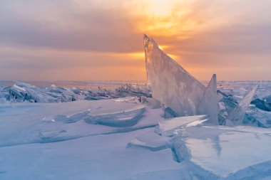 Son dakika buz yüzeyinde baykal su göl kış sezonu, Rusya Kış sezon doğal manzara arka plan