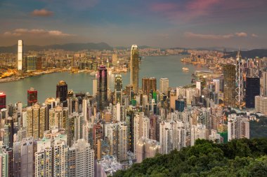 Hong Kong merkezi iş şehir havadan görünümü 