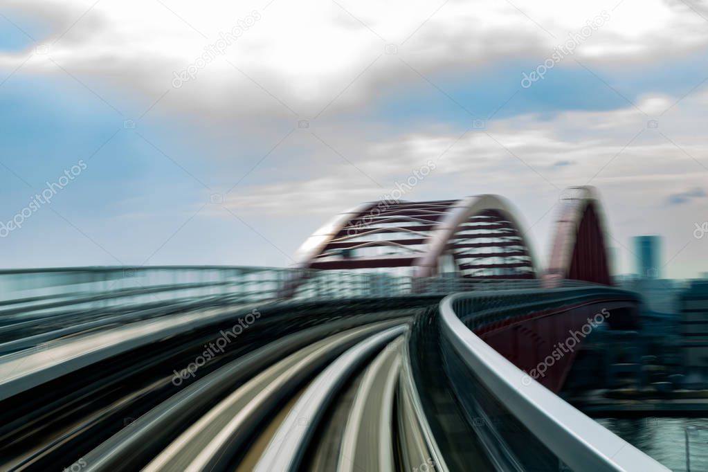 Motion blur train moving in to city, abstract background