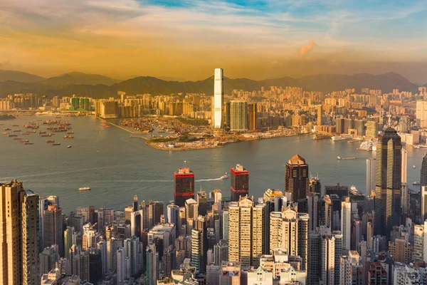 Letecký Pohled Hongkong Centrální Obchodní Centra Nad Přístavu Victoria Panoráma — Stock fotografie