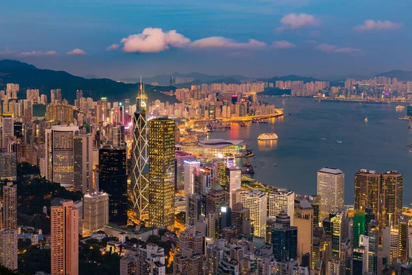 Gece Işığı Hong Kong Merkezi Şehir Cityscape Arka Plan — Stok fotoğraf