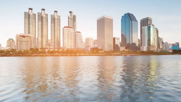 Bangkok city business downtown water front, cityscape background