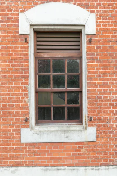 Ancien Mur Fenêtre Brique Marron Fond Vintage — Photo