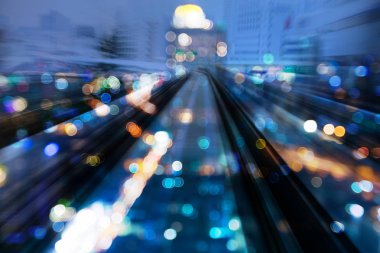 Mavi Blur ışık şehir şehir üzerinde hareket tren parça, soyut arka plan