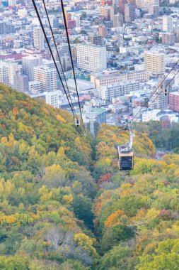 İple dağdan aşağı ineceğiz. Moiwa sonbahar sezonu, Hokkaido Japonya