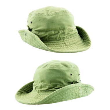 Beyaz arkaplanda izole edilmiş macera şapkası.