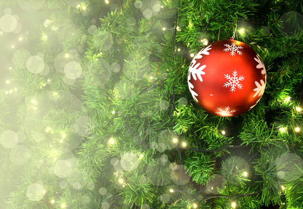 Decoration Christmas tree and bokeh ligh.