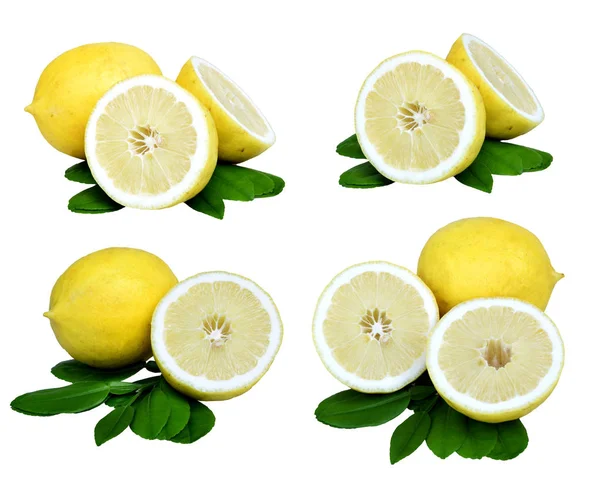 Citron Frukt Med Blad Vit Bakgrund — Stockfoto