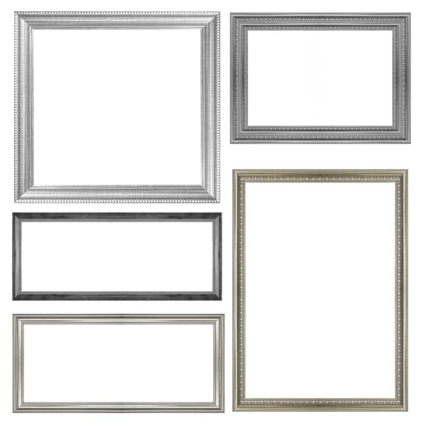 Set Cornice Argento Isolato Sfondo Bianco — Foto Stock