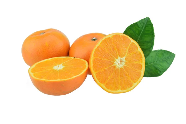 白い背景で隔離の葉とオレンジ色の果物 — ストック写真