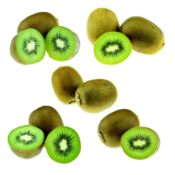 Set Van Verse Kiwi Fruit Geïsoleerd Witte Achtergrond — Stockfoto