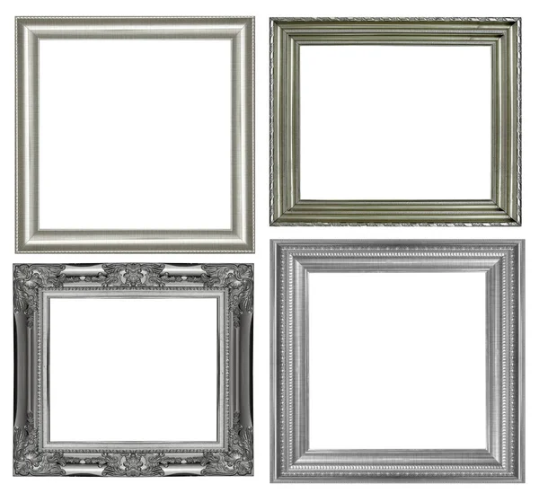 Set Cornice Argento Isolato Sfondo Bianco — Foto Stock