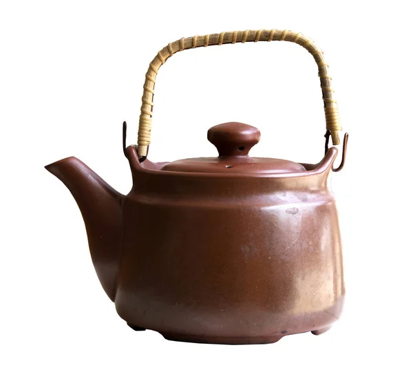 Brown Clay Kettle Isolated Stock Photo