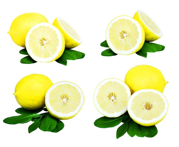 Fruta Limón Con Hojas Sobre Fondo Blanco —  Fotos de Stock