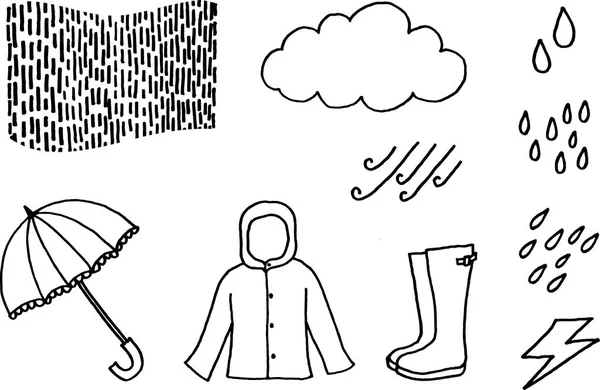 collection hand draw of weather set rainy