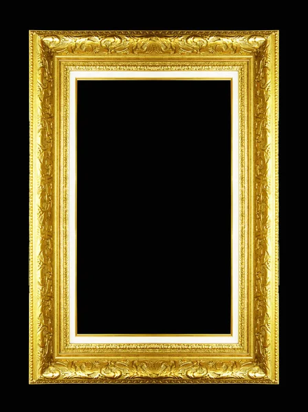 Altın vintage resim ve fotoğraf çerçevesi siyah backgroun izole — Stok fotoğraf