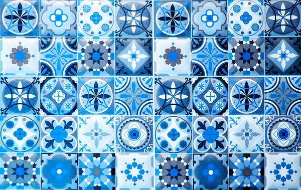 Colorful Vintage Ceramic Tiles Wall Decoration Turkish Ceramic Tiles Wall — Stock Photo, Image