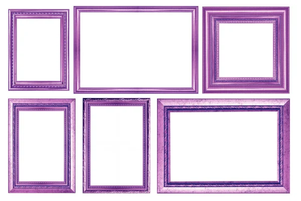 白に隔離されたヴィンテージの紫色の画像フレームのコレクション — ストック写真