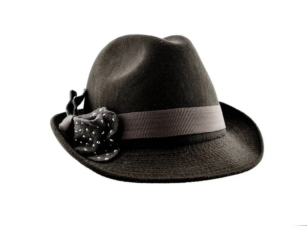 Schwarze Hübsche Hüte Mit Schleife Auf Weißem Hintergrund — Stockfoto