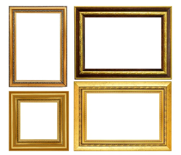 Oro Vintage Foto Cornice Isolata Sfondo Bianco — Foto Stock