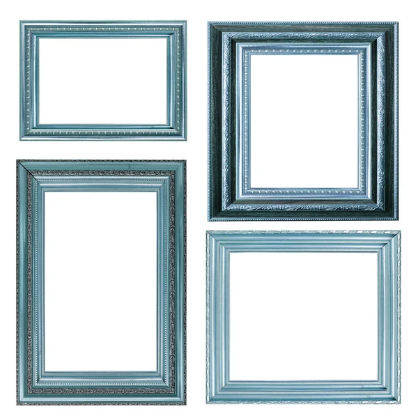 Collezione Cornice Blu Vintage Isolata Bianco — Foto Stock