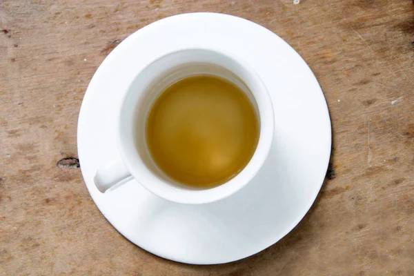 Vide Tasse Café Avec Café Teinté Sur Une Table Bois — Photo