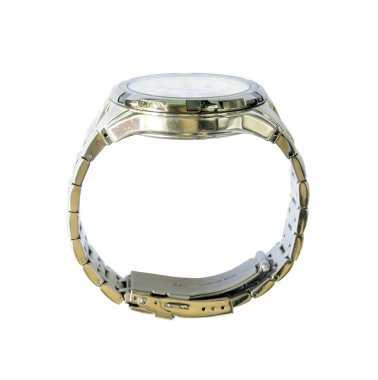 Modern saatin yanında beyaz bir arka planda izole edilmiş.