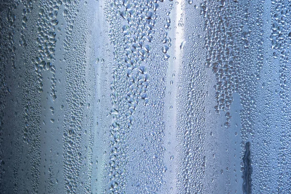 Gotas Água Fundo Textura Bokeh Vidro Azul Com Luzes Desfocadas — Fotografia de Stock