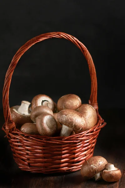 Champignons Marroni Cesto Verticale — Foto Stock